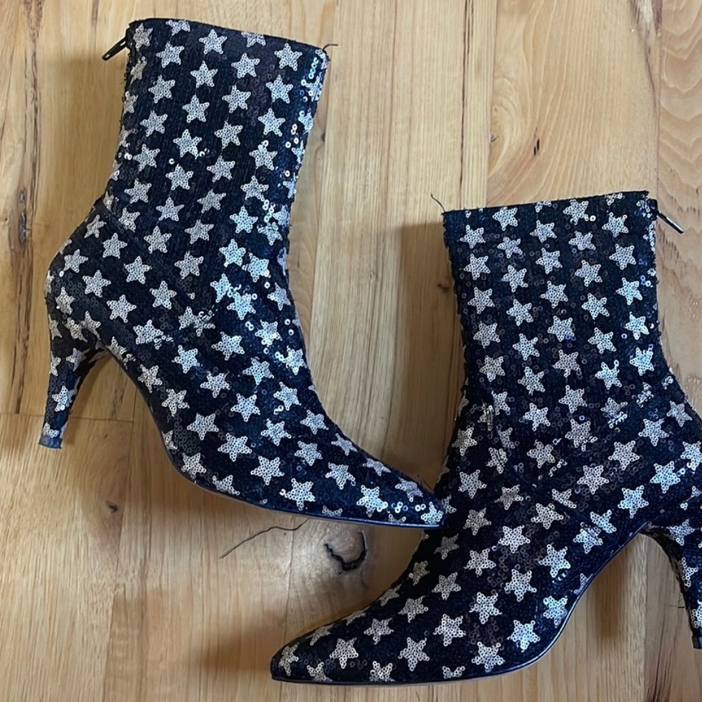 Free People Sequined Black and Gold Star Booties
